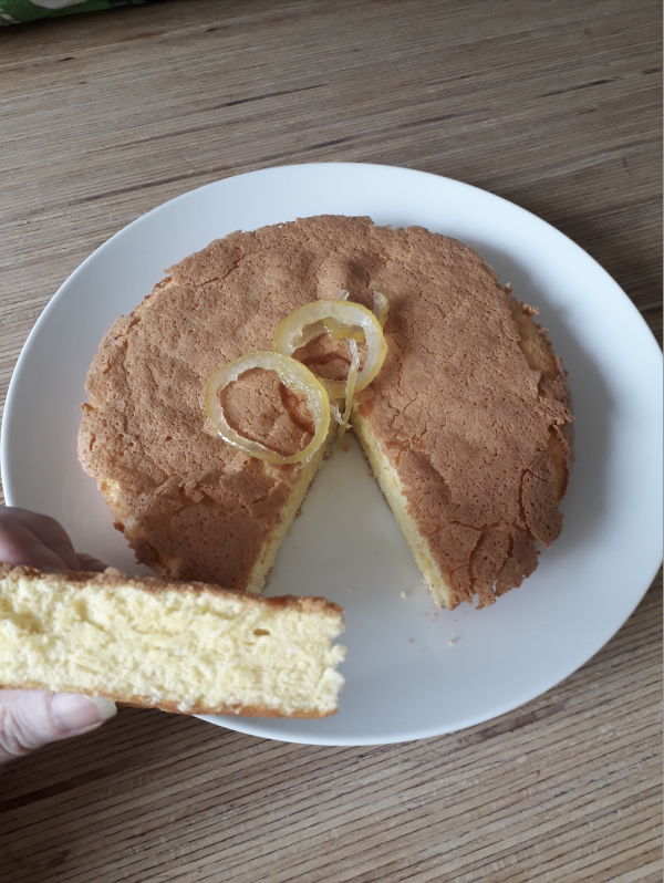 Lemon cake sitting on a place