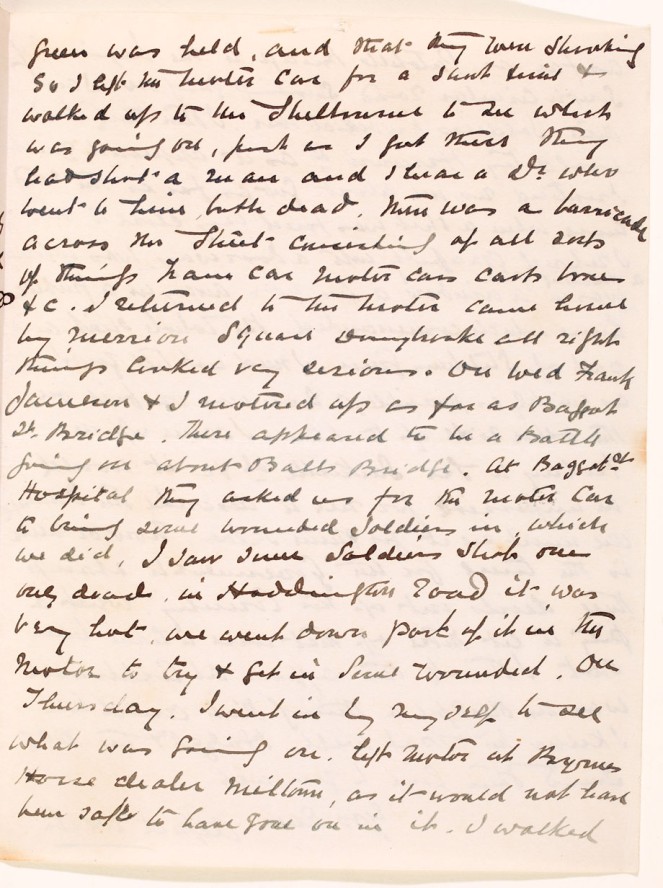 ... There appeared to be a battle going on about Ballsbridge... from page 3 of Alfred West's letter. NLI ref.: Ms. 49,365