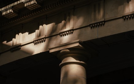 An exterior detail of the NLI's Main Library Building