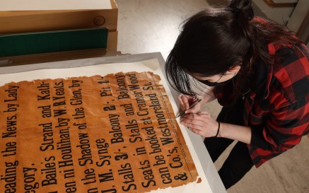 Image of woman preserving old poster