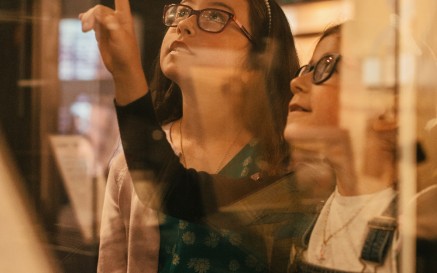 Image of two young girls pointing in the Yeats exhibition