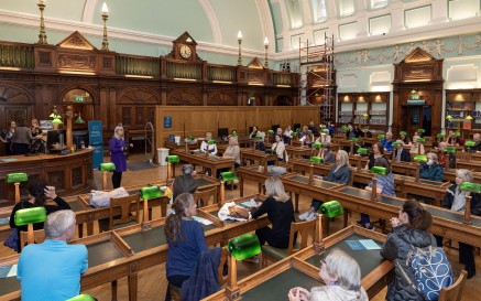 Dr Audrey Whitty, Director of the National Library of Ireland, giving a tour inside the Reading Room