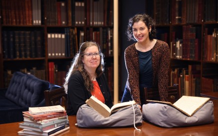 Nora Thornton and Joanne Carroll with recipes from the 18th and 19th centuries at the NLI